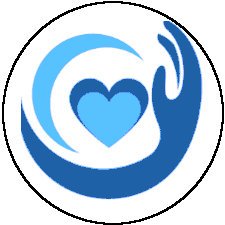 a heart and hand around it icon blue color